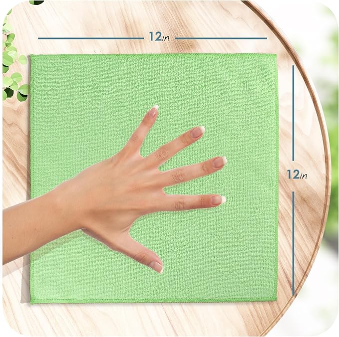 Hearth & Harbor Microfiber Cleaning Towels for Cars, 24 Pack Washcloths, Green Reusable Rags, Lint Free Cloth, 12x12 Inches