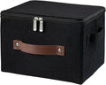 Storage Bins with Zipper Lid Foldable Fabric Lidded Storage Boxes Baskets Cubes Washable Collapsible PU Leather Handle Cotton Linen Fabric Shelf Closet Organizer Container(Black, Small Size)