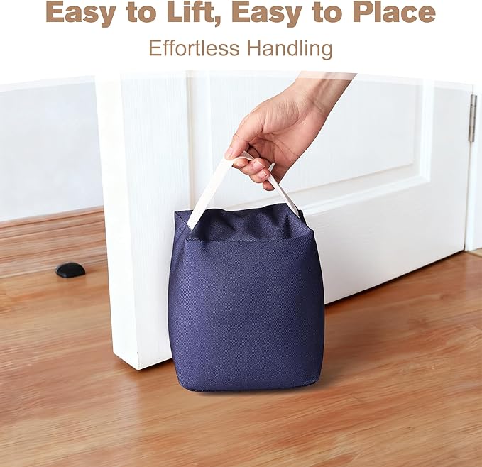 Decorative Weighted Door Stopper 5.5 lb – Heavy Non-Slip Door Weight with Handle, Soft Fabric Door Stop for Kids, Pets, Includes 2 Door Draft Stoppers for Indoor Home & Office, Navy Blue