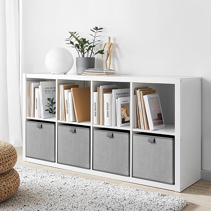 Storage Baskets, 11.8-Inch Woven Fabric Bins, Storage Cubes with Reinforced Handles, Organizer Bins for Closet Shelves, Foldable, for Toys, Clothes (3PCS/Grey-11.8*11.8*11.8inch)
