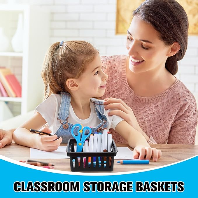 Tatuo 24 Pcs Classroom Small Plastic Baskets Bulk Storage Baskets for Organizing Crayon Pencil Containers Organizer Bins for Back to School Gift Office Desk Drawer Home, 5.31 x 5.31 x 2.44 Inch(Black)