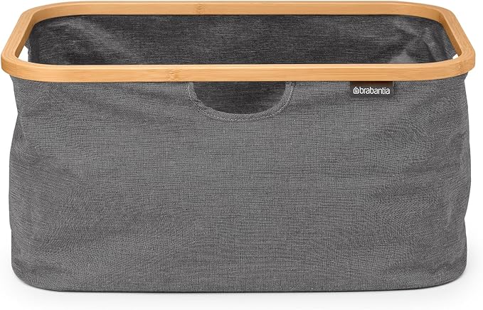 Brabantia - Foldable Laundry Basket 10.6 Gal - Water Resistant Hamper for Wet & Dry Laundry - Storage Basket for Clothes & Linen - Bamboo Rim for Easy Grip - Garment Washing - Pepper Black
