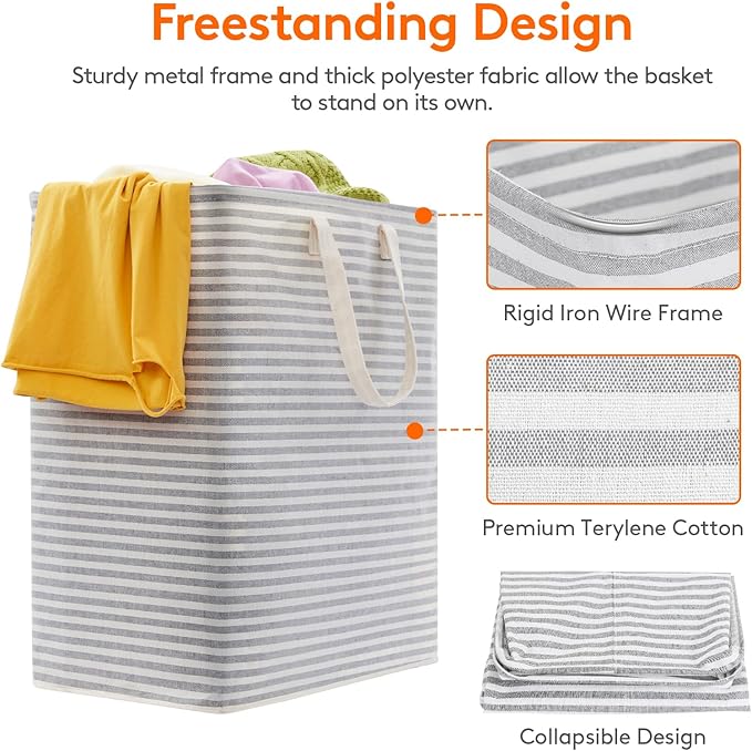 Lifewit 2 Pack Laundry Hamper Large Collapsible Laundry Baskets, Freestanding Waterproof Clothes Hamper with Easy Carry Handles in Laundry Room Bedroom Bathroom College Dorm, Grey&Blue, 2 x 100L
