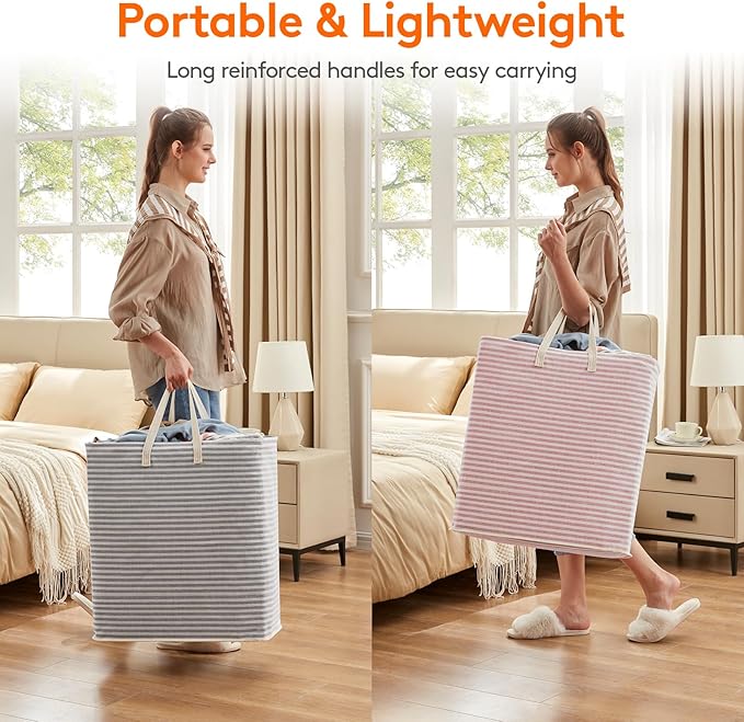 Lifewit 2 Pack Laundry Hamper Large Collapsible Laundry Baskets, Freestanding Waterproof Clothes Hamper with Easy Carry Handles in Laundry Room Bedroom Bathroom College Dorm, Grey&Pink, 2 x 100L