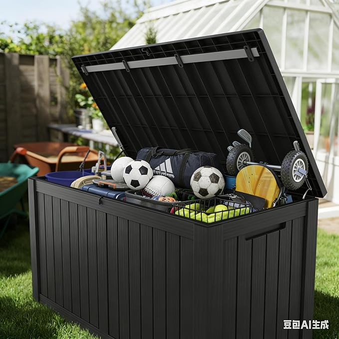 Outdoor Storage Box, Waterproof Deck Box, Outdoor Patio Storage Bin, Weatherproof (Black, 150 Gallon)