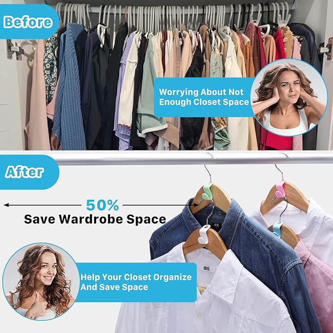 200PCS Clothes Hanger Connector Hooks,Space Saving Hanger Hooks,Heavy Duty Cascading Hanger Extender Hooks,Plastic Hangers Extenders Connection Hooks for Closet Wardrobe Organiser(Multicolor)