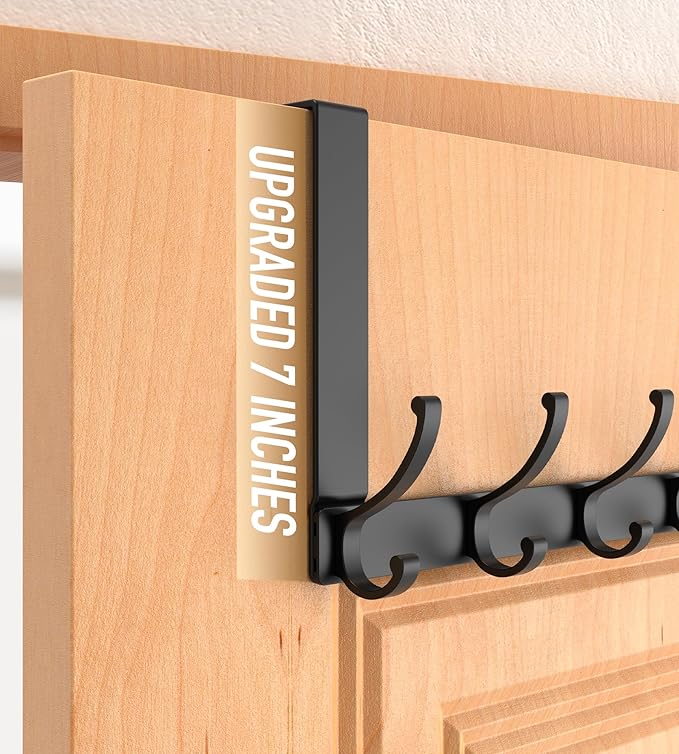 CHAUNCEY HOME Over The Door Hooks Hanger with Extended Arms, Fit 1 3/8" Door, Tool-Free Assembly, F7U, Towel Rack Organizer Holder - Black