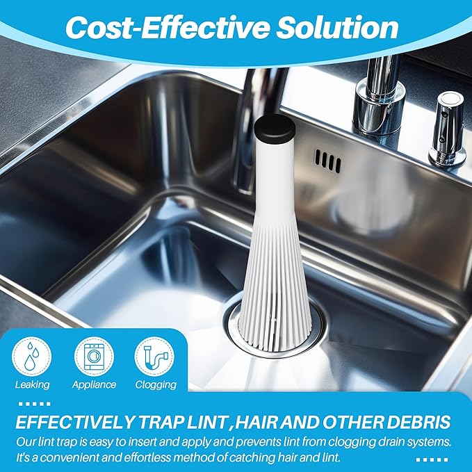 Feekoon 1 Pack Lint Trap for Washing Machine Utility Tub and Sink Drains, Laundry Lint Catcher with Rubber Plugs, Hair Catcher, Compatible with 1. 5''and 1. 75'' Drain to Prevent Clogs in Plumbing