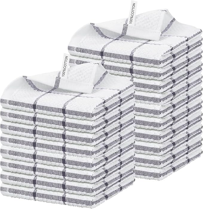 Nialnant 18 Pack Kitchen Towels, 100% Cotton Dish Towels for Kitchen, Absorbent Dish Cloth for Washing Dishes, Quick Drying Dish Rags, Multipurpose Cleaning Rags-12x12 Inches,Purple Plaid