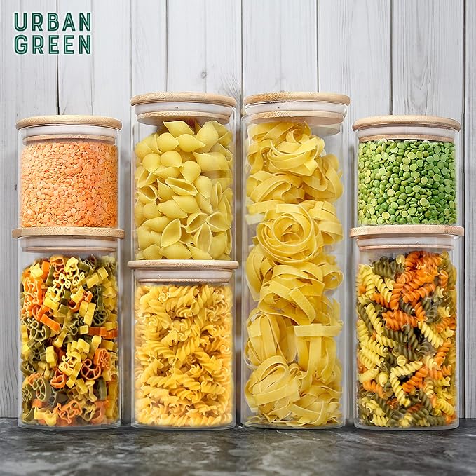 Urban Green Glass Jars with Airtight Lids, Airtight Glass Canisters with Locking Lids, (Bamboo-20oz)