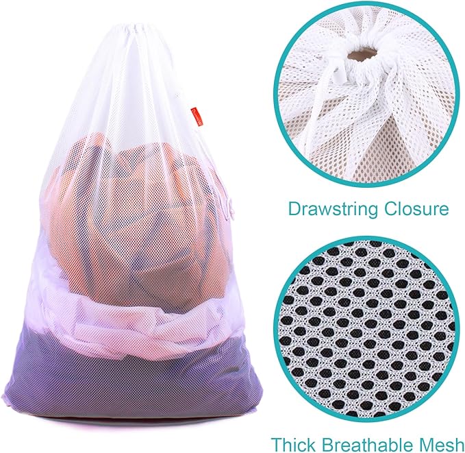 2 Pack Mesh Laundry Bags, 24 x 36 Inches Heavy Duty Drawstring Bag, Factories, College, Dorm, Travel and Apartment Dwellers, White
