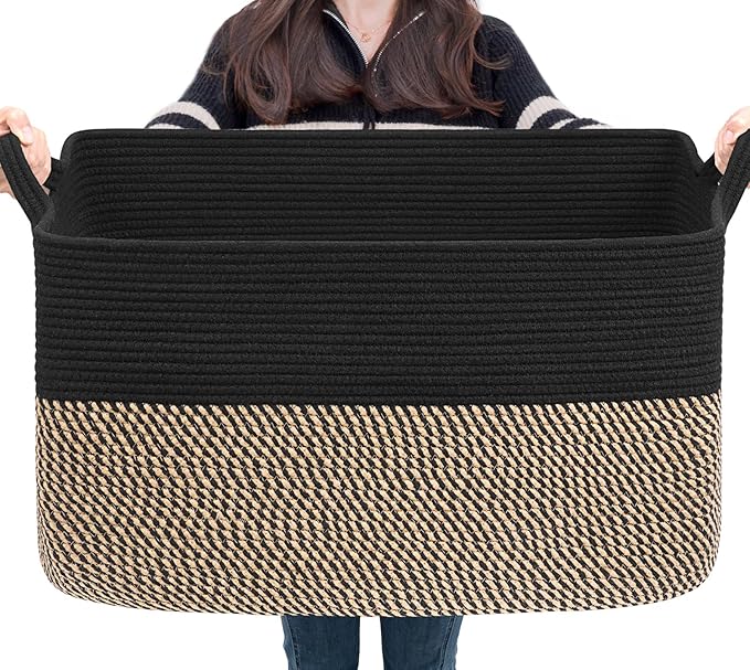 Goodpick Large Blanket Basket, 22" x 17" x 12" Wicker Storage Baskets for Organizing, Rectangle Nursery Basket for Toys Storage, Dirty Clothes Baskets for Living Room, Bedroom