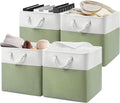13x13x13 Cube Storage Bins,4 Pack Large Foldable Fabric Storage Cubes with Handles for Organizing Home, Closet, Shelf, Office(White&Green)