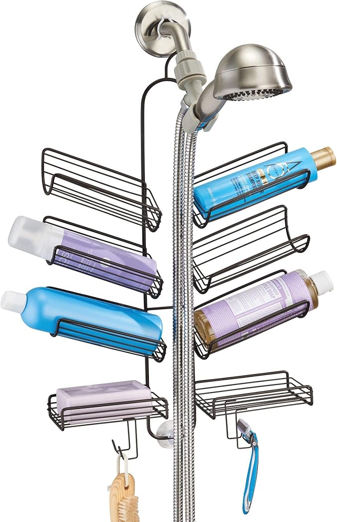 iDesign Verona Metal Hanging Bathroom Caddy for Handheld Shower Hose, Extra Space for Shampoo, Conditioner, Soap, Razors, Loofahs, Towels, 25" x 14" x 4", Bronze