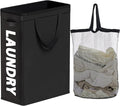 Slim Laundry Hamper with Removable Inner Bag and Side Handles, 45L Small Laundry Baskets to Store Clothes, Narrow Dirty Clothes Hamper for Laundry Room, Bathroom, Bedroom, and Living Room - Black
