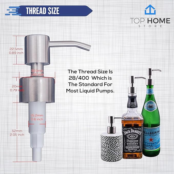 Stainless Steel Soap & Lotion Dispenser Pumps, Brushed Nickel Replacement (2 Pack)