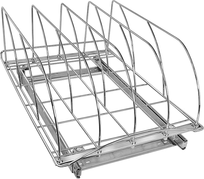 LYNK PROFESSIONAL® Pull Out Cutting Board, Baking Pan, and Cookie Sheet Organizer for Cabinet - Lifetime Ltd. Warranty - Slide Out Kitchen Cabinet Organizers – 14” x 21” Deep – Pull Out Drawer, Chrome