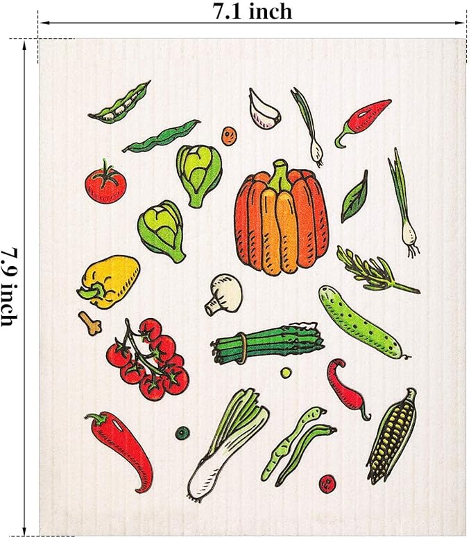 18 Pcs Swedish Kitchen Dish Towels - Absorbent Dish Cloths, Quick Drying, Washable Cleaning Wipes, No Odor Hand Towel (Fruits)