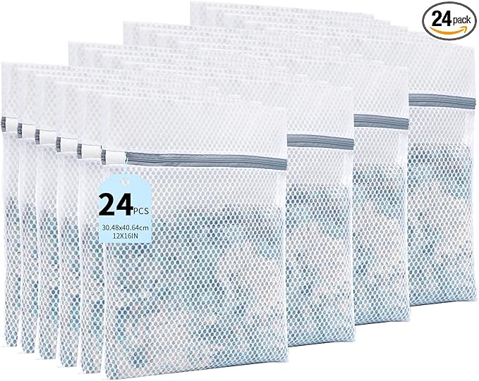 Laundry Bags Mesh Wash Bags with Strong Zipper, Upgraded Honeycomb and Fine Mesh Design Delicate Laundry Bag for College,Dorm,Storage(12X16IN, 24PCS)