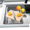 Roll Up Dish Drying Rack, 19.7" x 15.8" Over The Sink Dish Drying Rack, Kitchen Dish Rack Foldable Dish Drainer, Stainless Steel Dish Drying Rack for Kitchen Sink Counter Storage (Grey)