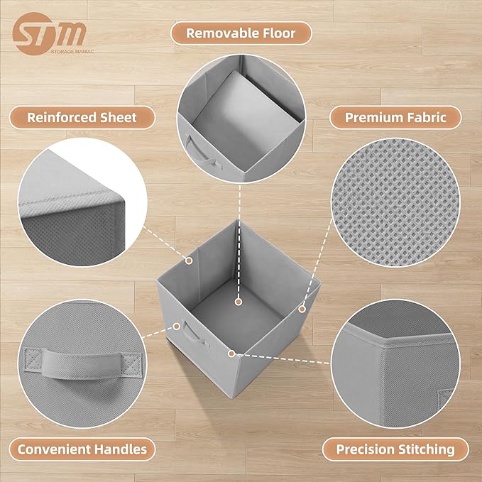 STORAGE MANIAC Storage Cubes, 13 Inch Collapsible Storage Bins with Handles, 10 Pack Fabric Foldable Bins for Organization, Durable Storage Bins for Closet, Shelves, Offices, Toys, 10-Pack Grey