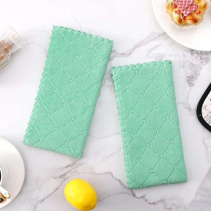 Homaxy 12 Pack Dish Towels for Kitchen (10 x 20 Inches, Green), Super Soft and Absorbent Coral Velvet Dish Cloths for Washing Dishes, Nonstick Oil Fast Drying Microfiber Cleaning Cloth