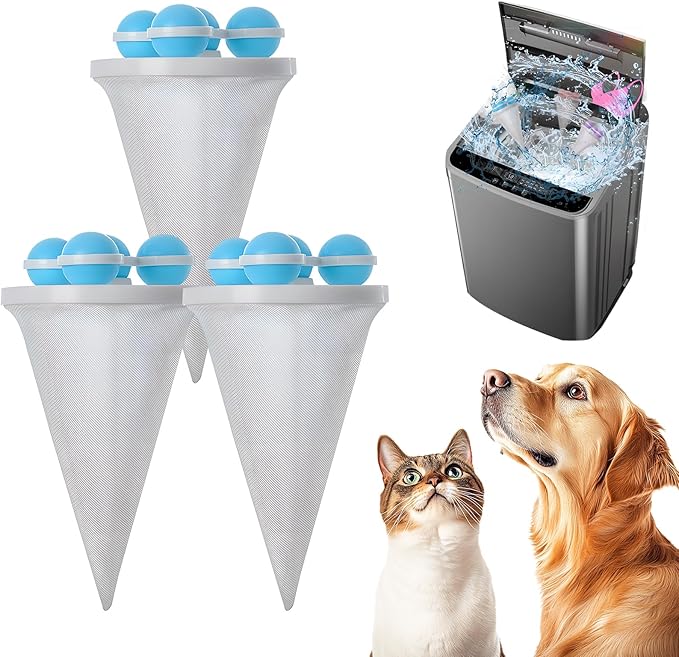 Pet Hair Remover for Laundry, 2026 Upgaded 3pcs Floating Hair Filtering Mesh Removal for Washing Machine, Reusable Dog & Cat Hair Remover Tool for Pet Fur, Hair, Lint, Dander from Laundry (Blue)