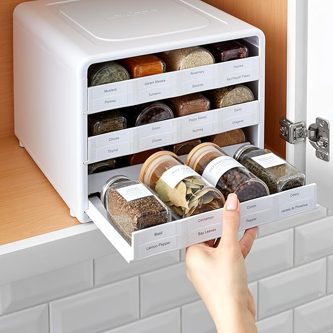 YouCopia SpiceStack Adjustable Spice Rack Organizer, Pull-Down 24-Bottle Seasonings and Spices Holder for Kitchen Cabinet and Pantry Organization with 104 Included Labels | Adjustable, Organizer, Seasonings, Spices Holder, Kitchen Cabinet