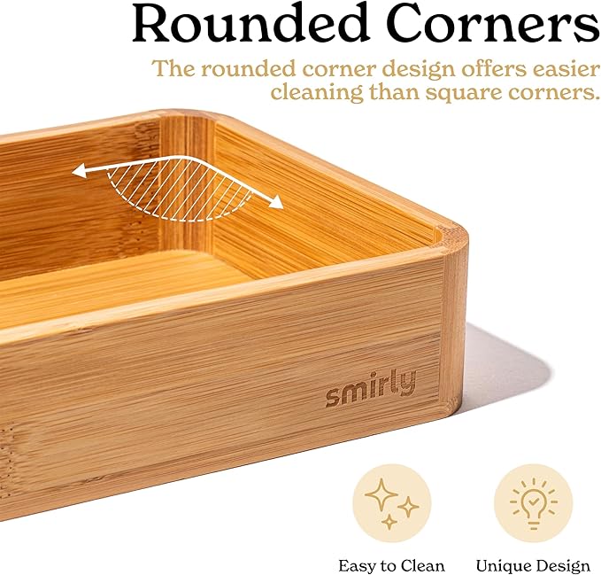SMIRLY 5-Piece Bamboo Kitchen Drawer Organizer Set for Large and Small Utensils, Multi-use Storage Box - Bathroom, Nightstand, Jewelry, Cutlery, Knife, Spice, Towel, Junk Drawer Tray