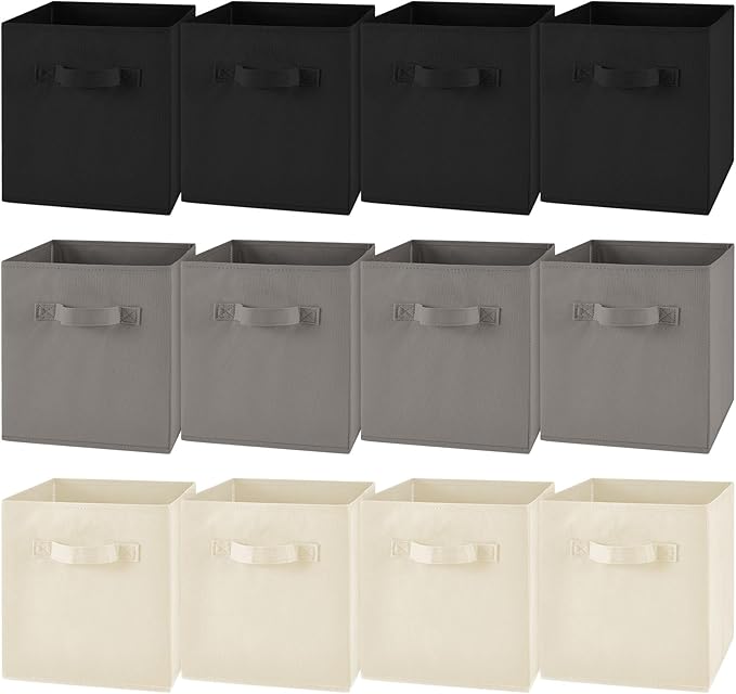 Yinder 12 Pcs Cube Storage Bin Grey 11'' Storage Bins for Playroom Decor Colorful Bins for Kids Foldable Baskets for Nursery Organizer Boxes Fabric Boxes