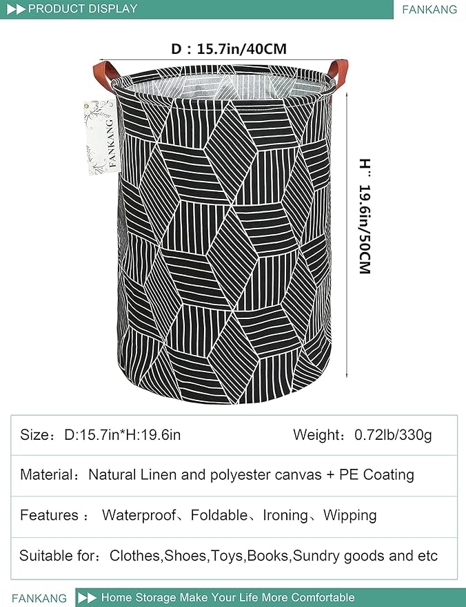 FANKANG Storage Basket, Nursery Hamper Canvas Laundry Basket Foldable with Waterproof PE Coating Large Storage Baskets for Kids Boys and Girls, Office, Bedroom, Clothes,Toys（Black Magic cube）