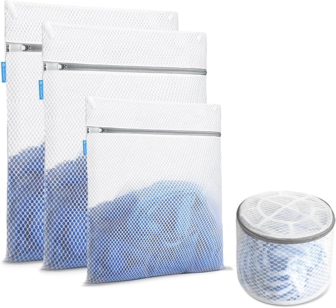 VASSON Premium Mesh Laundry Bags for Delicates with Auto-Lock Zipper - Durable Washing Bag Set for Blouse, Hosiery, Underwear, Bra, and Shoes (4-Piece Set (Delicates))