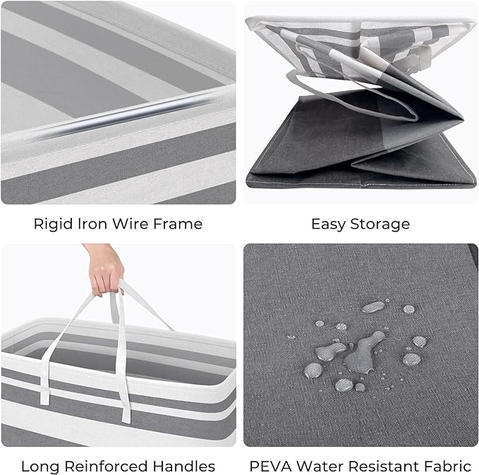 HomeHacks 3-Pack Large Laundry Basket, Waterproof, Freestanding Laundry Hamper, Collapsible Tall Clothes Hamper with Extended Handles for Clothes Toys in the Dorm and Family-(Gradient Grey, 100L)