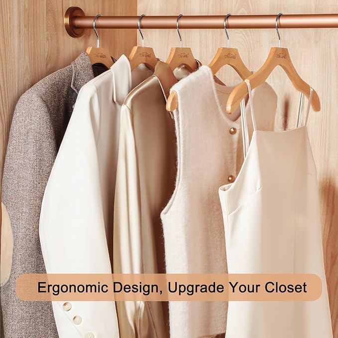 TOPIA HANGER Wooden Coat Hangers 24 Pack, Premium Wood Top Suit Hangers with No Shoulder Bump, 360° Swivel Hook and Cut Notches Clothes Hangers for Sweater, Coat, Shirts, Jackets, Dress, Natural CT85N