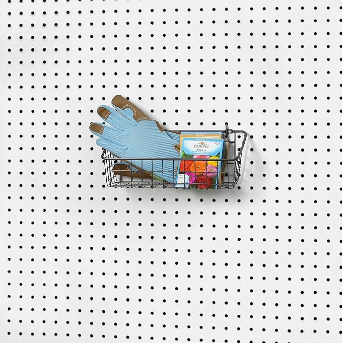 Spectrum Pegboard & Wall Mount Wire Basket Small (Industrial Gray) - Storage & Organizer for Garage, Tools, Shed, Home, Work Bench, Crafts, & More