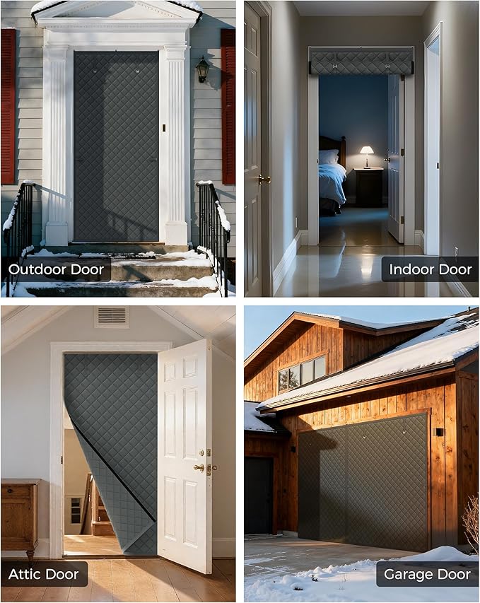Thermal Insulated Door Curtain Fits Door Size 30 x 80 Inch, Oxford Cloth Thicken Cotton Filled, Curtain Size 33" x 82", Single Piece Door Insulation Blanket Cover for Cold in Winter, Grey