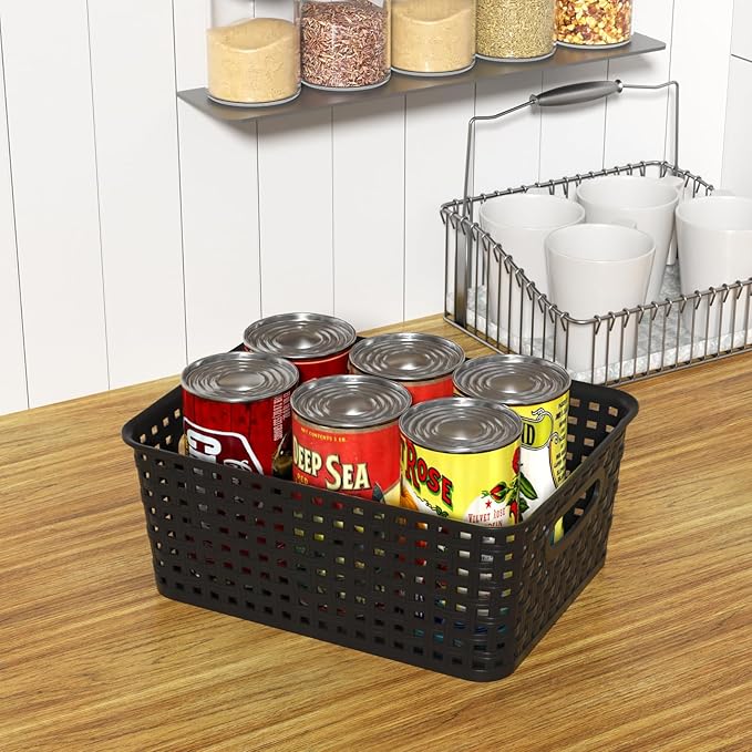 6 Packs Plastic Woven Baskets, Small Plastic Storage Basket, Black
