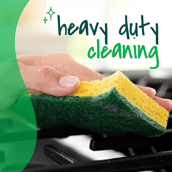 Scotch-Brite Heavy Duty Scrub Sponge, 12 Kitchen Sponges, Designed for Tough Messes in the Kitchen, Lasts 3X Longer*, Best for Cast Iron Skillets, Outdoor Grills, Flexible, Durable & Strong