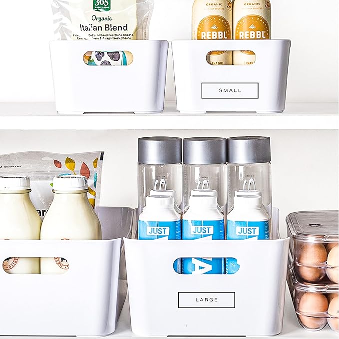 BINO | Plastic Storage Bins, Large - 2 Pack, White | THE SOHO COLLECTION | Pantry Organizers and Storage Containers Fridge Organizer Bins Kitchen Cabinet Organizer Medicine Cabinet Bin