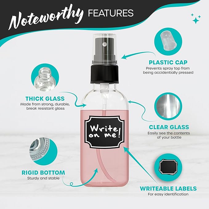 Nevlers 24PK Clear Small Spray Bottle 2 Oz Set |Versatile Ultra Fine Mist Spray Bottles | Mini Spray Bottle | Face Spray Bottle, Glass Spray Bottle for Hair, Essential Oil Spray Bottle Spritzer