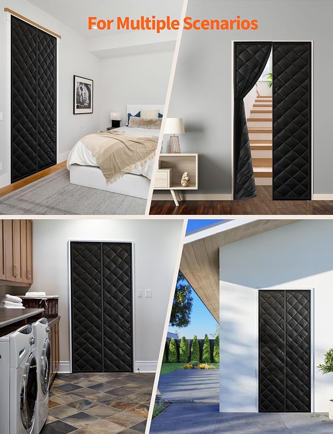 Magnetic Thermal Insulated Door Curtain for 36"x 80" Doors, Heavy-Duty Oxford Fabric Door Cover for Heat Insulation, Magnetic Closure Blanket for Doorway to Keep Warm in Winter Cool in Summer