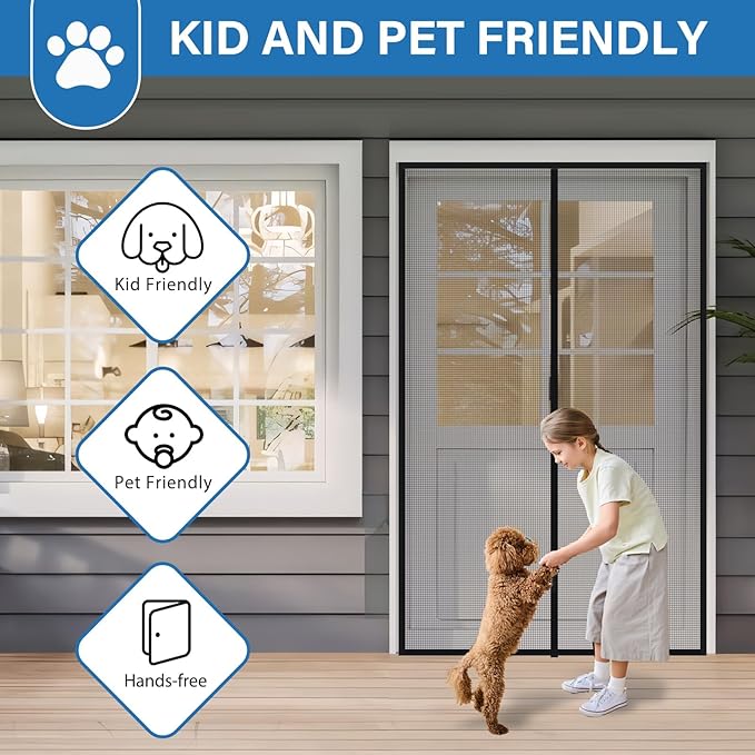 Magnetic Screen Door Upgraded PET Mesh Stronger Than Fiberglass and Polyester,Hands Free,Keeps Bugs Out,Pet & Kid Friendly，Suitable for Home and Screen Size 38" X 82"