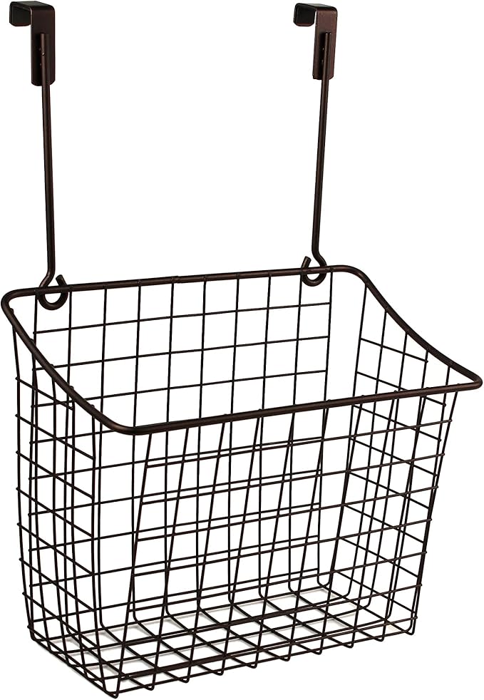 Spectrum Large Over Cabinet Door Organizer Bronze Wire Storage Basket for Kitchen Bathroom, Steel Hanging Cabinet Storage Organizer Basket Design Fits 0.75 Inch Cabinet Doors