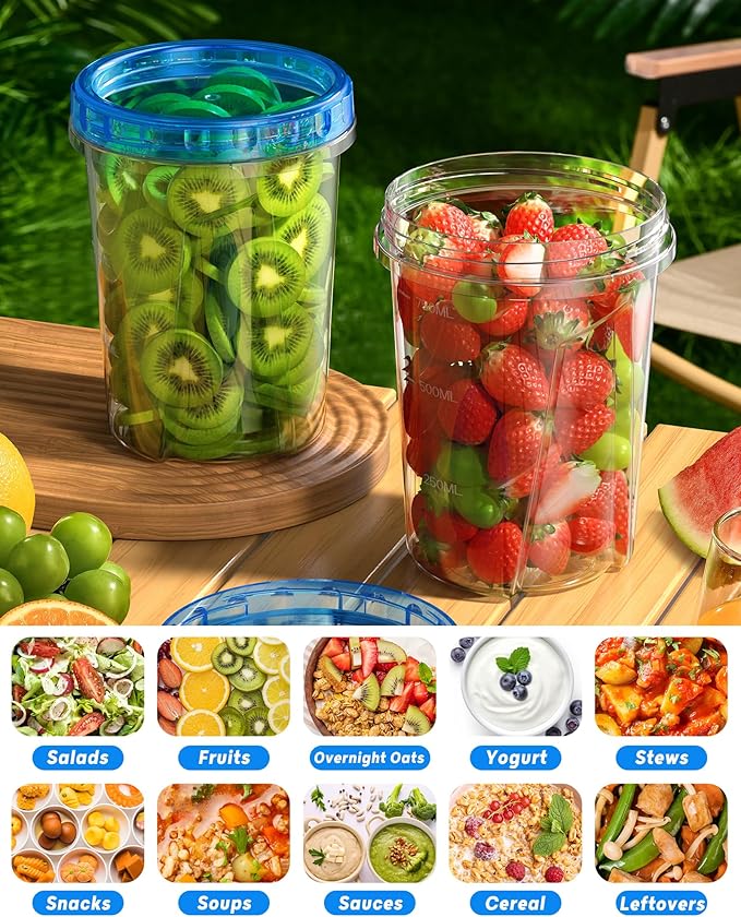 6 Pack-34oz Freezer Storage Containers, Plastic Food Storage Containers with Twist Top Lids, BPA Free and Reusable Soup Containers with Lid, Microwave and Dishwasher Safe