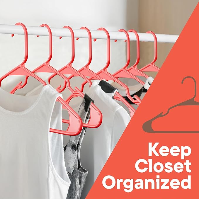 Plastic Clothes Hangers – Heavy Duty Hanger Set, for Organizing Clothes, Dresses, and Coat, Holds Up to 5 lbs, Space-Saving Hangers with Non-Slip Shoulder Grooves, Pack of 50, Red