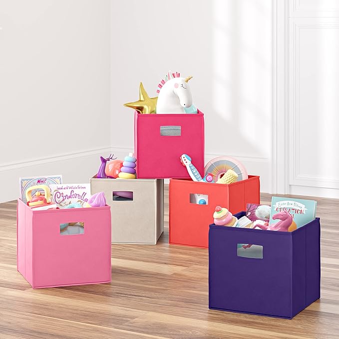 RiverRidge Folding Storage Bins with Handles Hot Pink Cube Storage Organizer for Closet, Bedroom & Playroom - Closet Organizers and Storage Set of 2