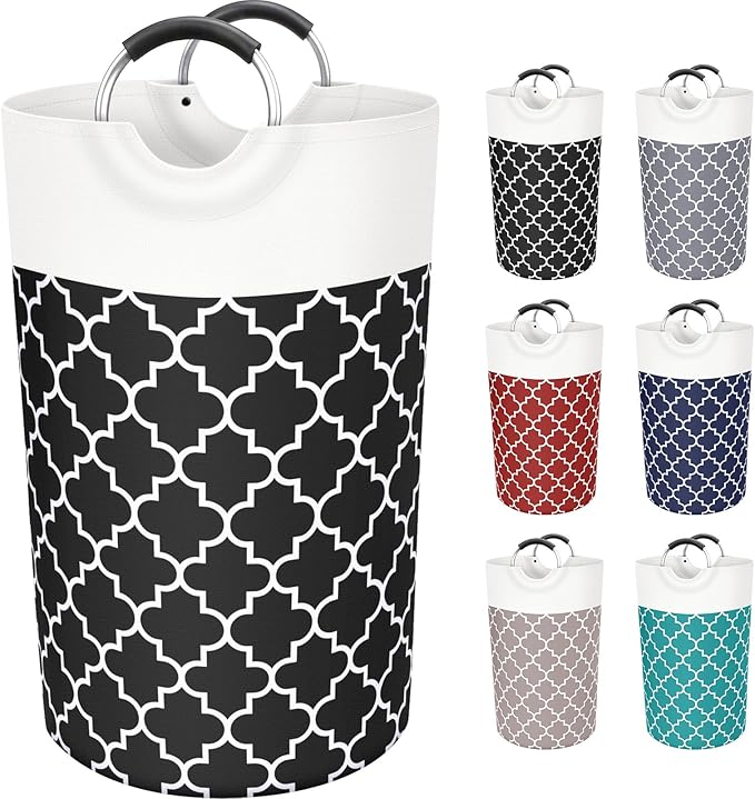 Large Laundry Hampe Basket Washing Bin Clothes Bag Collapsible Tall with Handles Waterproof Travel Bathroom College Essentials Storage for College Dorm, Family (Black) 82L