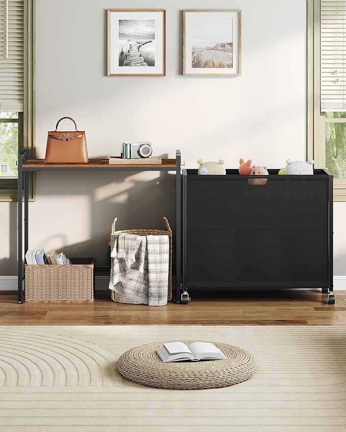 Laundry Sorter, Laundry Hamper with Storage Shelf, Mobile 2-in-1 Basket Organizer, 120 L Rolling Hamper, Large Bags and Movable Wheels, Metal Frame, Rustic Brown and Black TXY01BF