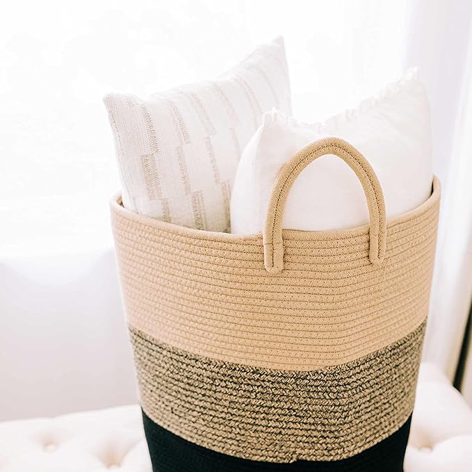 OrganiHaus Large Brown Woven Laundry Basket w/Handles 52L, Rope Dirty Clothes Hamper, Blanket Basket for Living Room, Baby Laundry Hamper for Nursery, Soft & Durable Decorative Organizer Bin