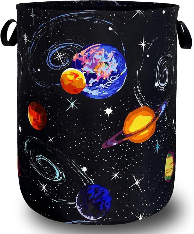 Colorful Starry Sky Planets Laundry Basket Galaxy Funny Laundry Hamper Foldable Oxford Cloth Universe Tote Bag Clothe Toy Storage Bucket 18.9"x16.5" For Bathroom/Laundry Storage/Bedroom